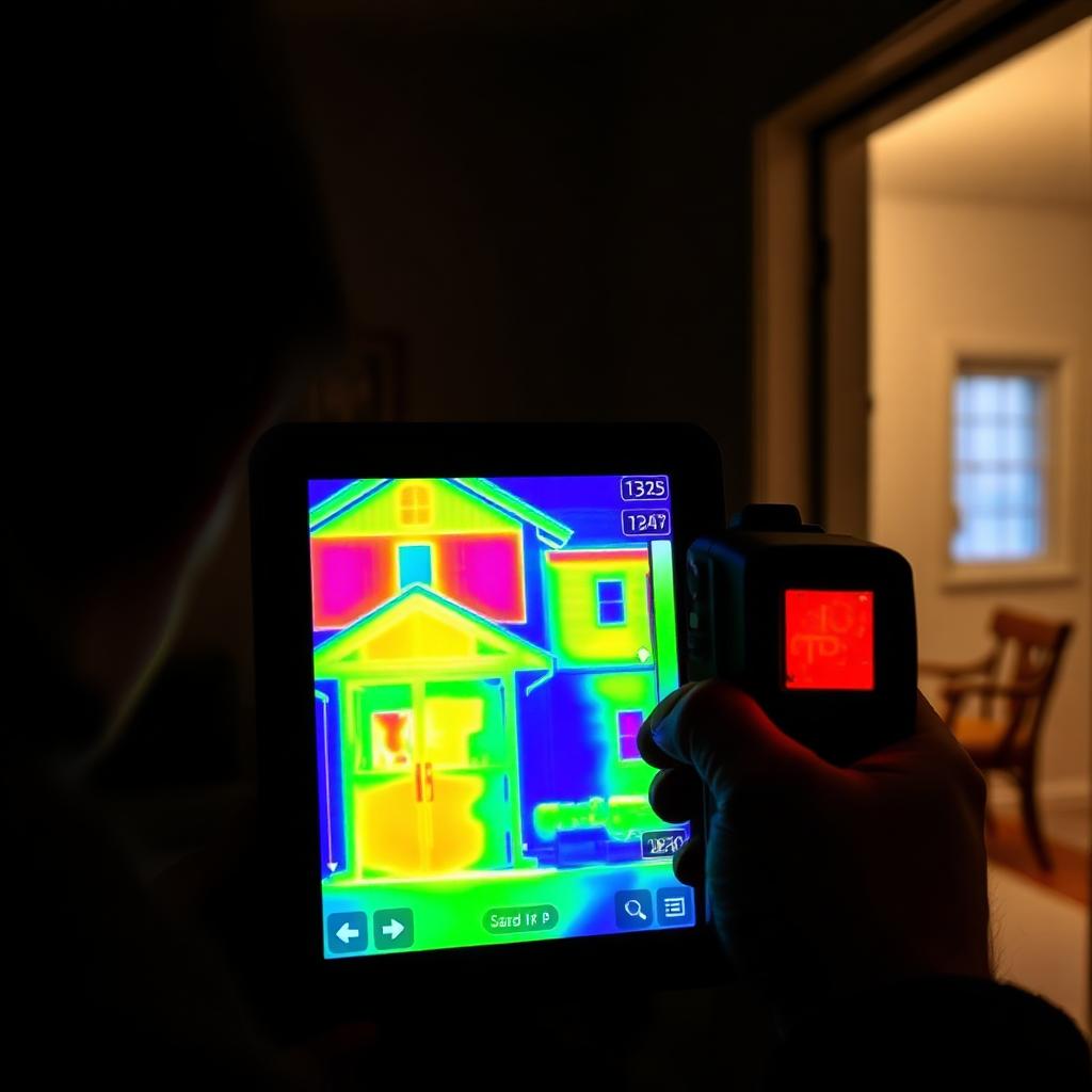 Thermal imaging camera revealing hidden moisture behind an interior wall
